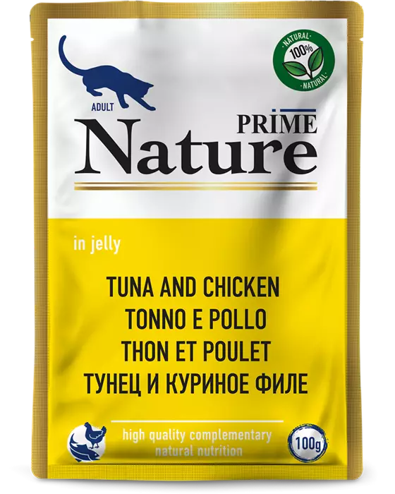 Пауч PRIME NATURE для взрослых кошек тунец с куриным филе в желе